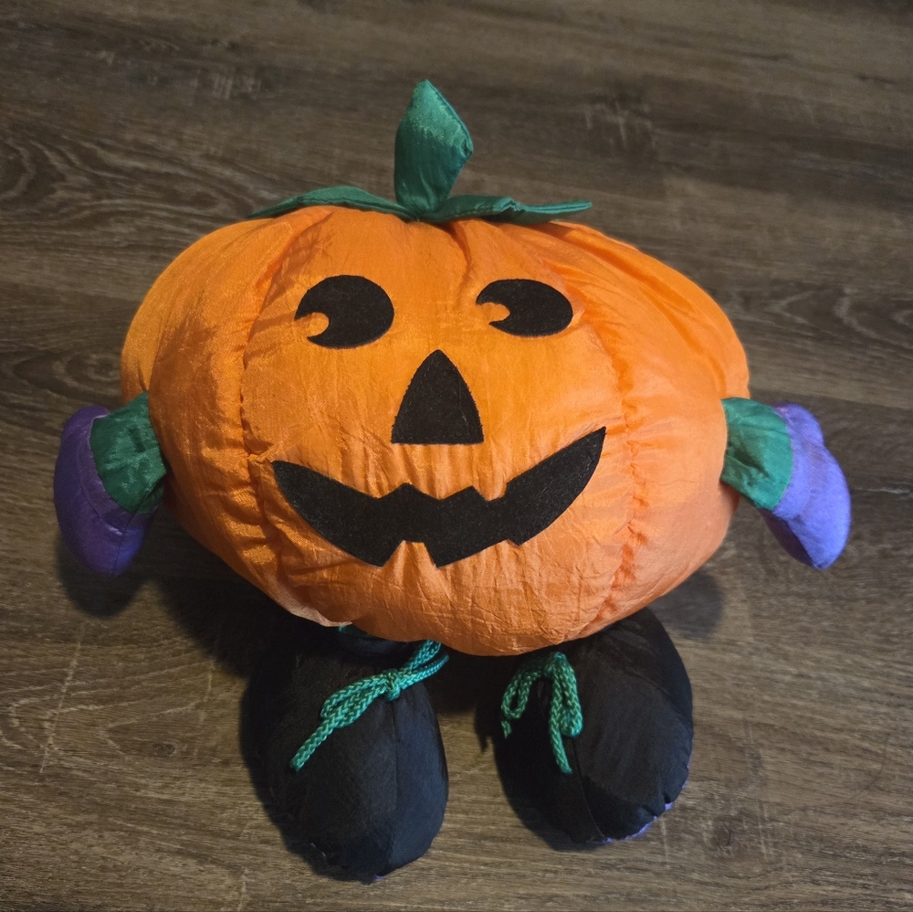 1996 Nylon Halloween Pumpkin Plush Toy Gibson Greetings Polyester Floppy 13"